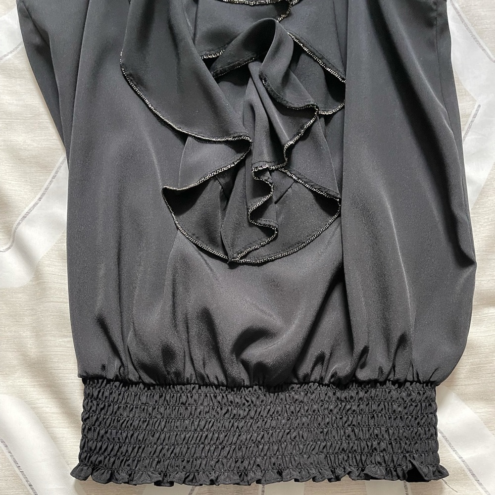 Guess Black Ruffle Smocked Halter Top - Picture 3 of 6